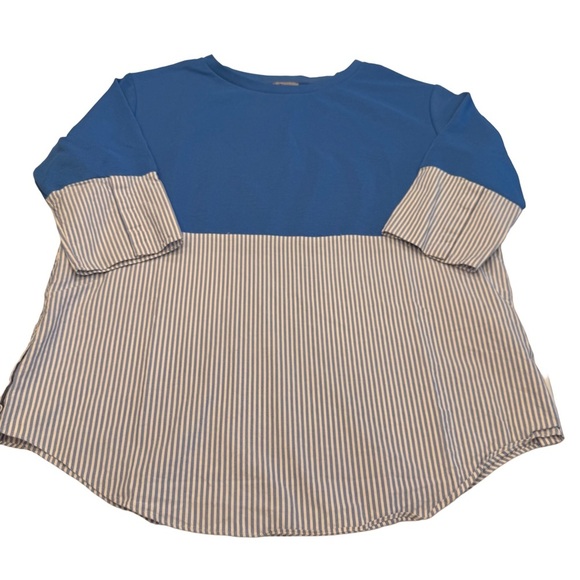 COS Women’s Striped Accent Mixed Media blue /white Sweater Top Sz M NWOT - Picture 2 of 11